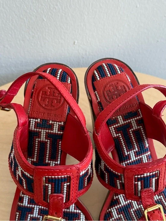 Tory Burch Florian Sandals Heels Tapestry Size 8 - Picture 7 of 15